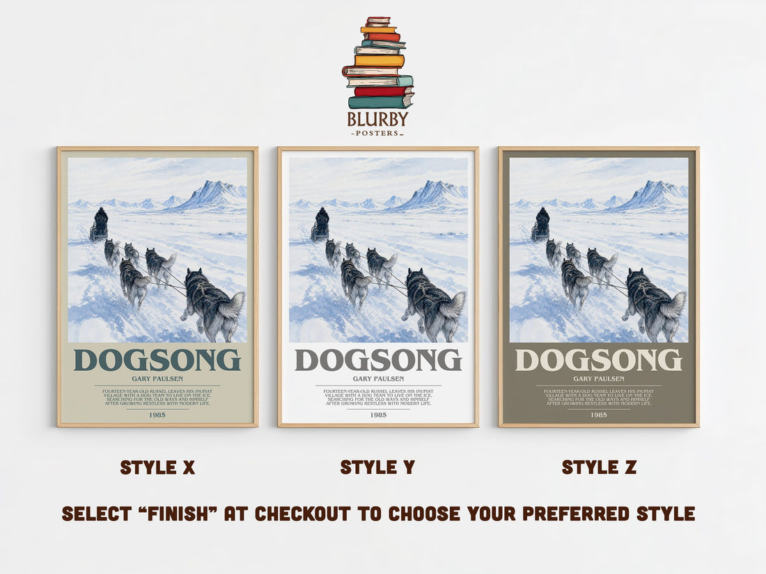 Dogsong bookish print in frame leaning in hallway – young adult wall art (mockup)