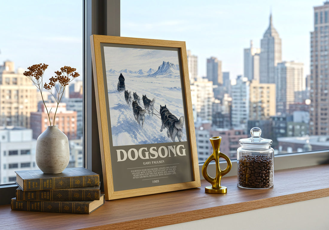 Dogsong bookish print framed by window – literary home decor