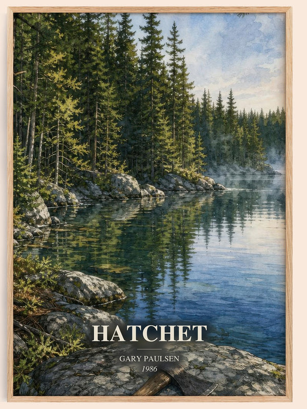 Hatchet watercolour book poster by Gary Paulsen – framed literary art print