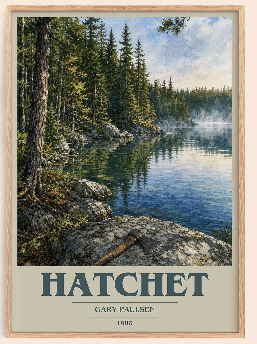 Hatchet book cover book poster by Gary Paulsen – framed literary art print