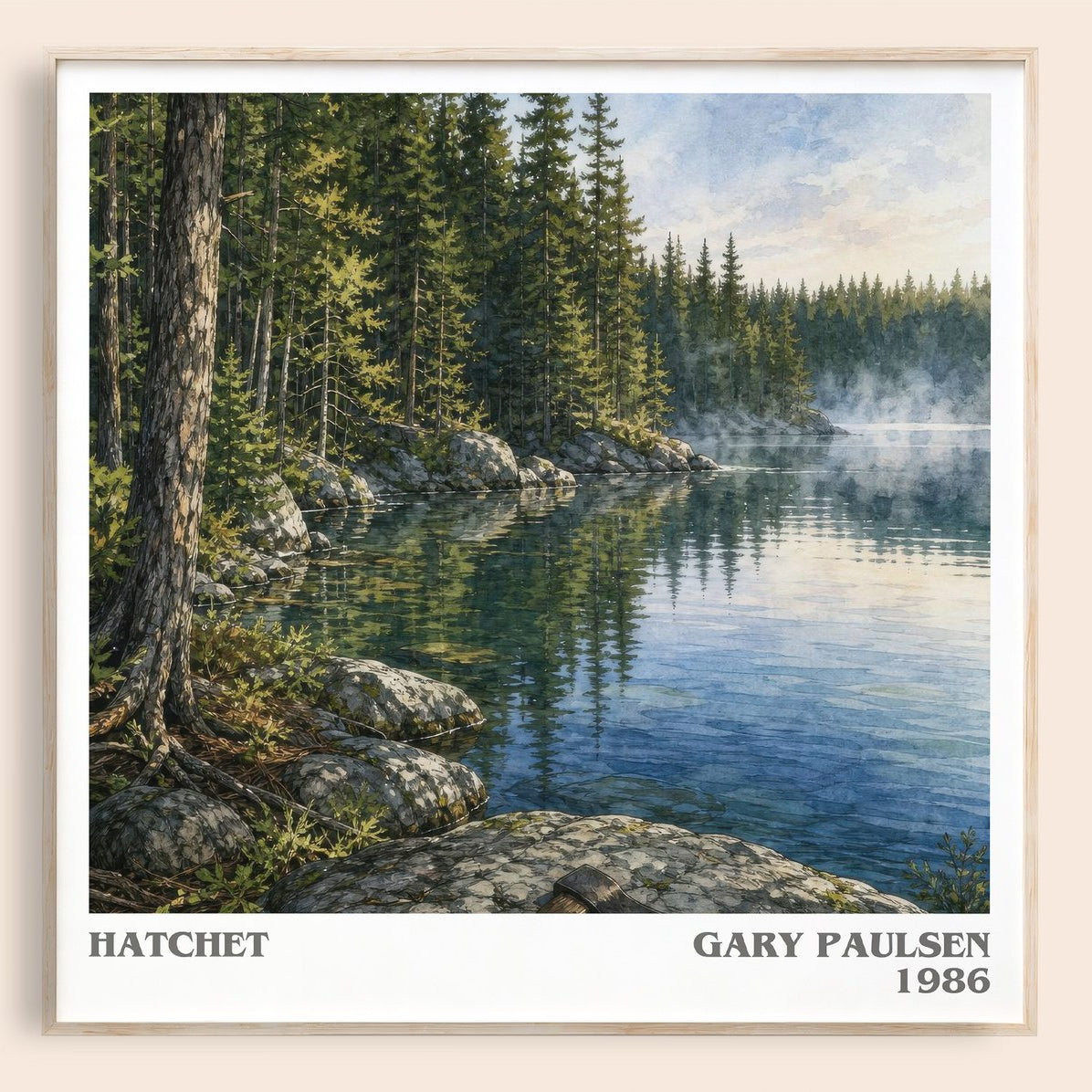 Hatchet literary book poster by Gary Paulsen – framed literary art print