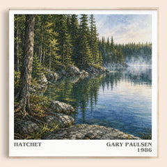 Hatchet literary book poster by Gary Paulsen – framed literary art print