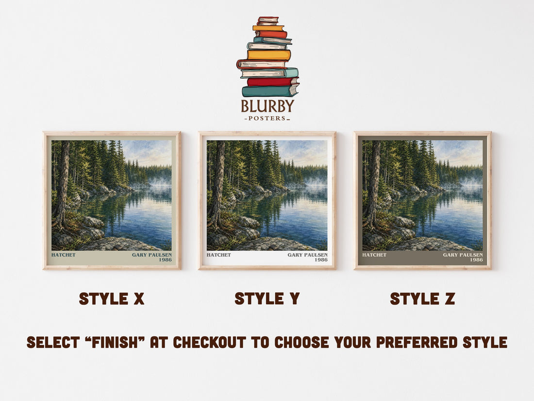 Hatchet literary print in frame leaning in hallway – young adult wall art (mockup)