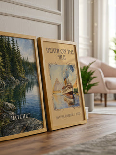 Hatchet watercolour print framed by window – literary home decor