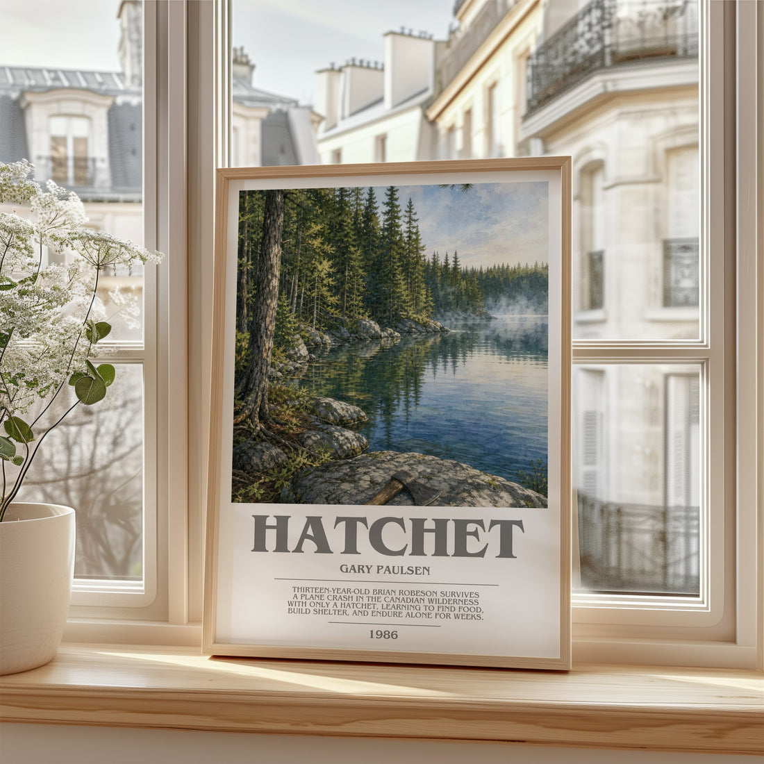 Hatchet bookish poster colour and style options – Gary Paulsen book art
