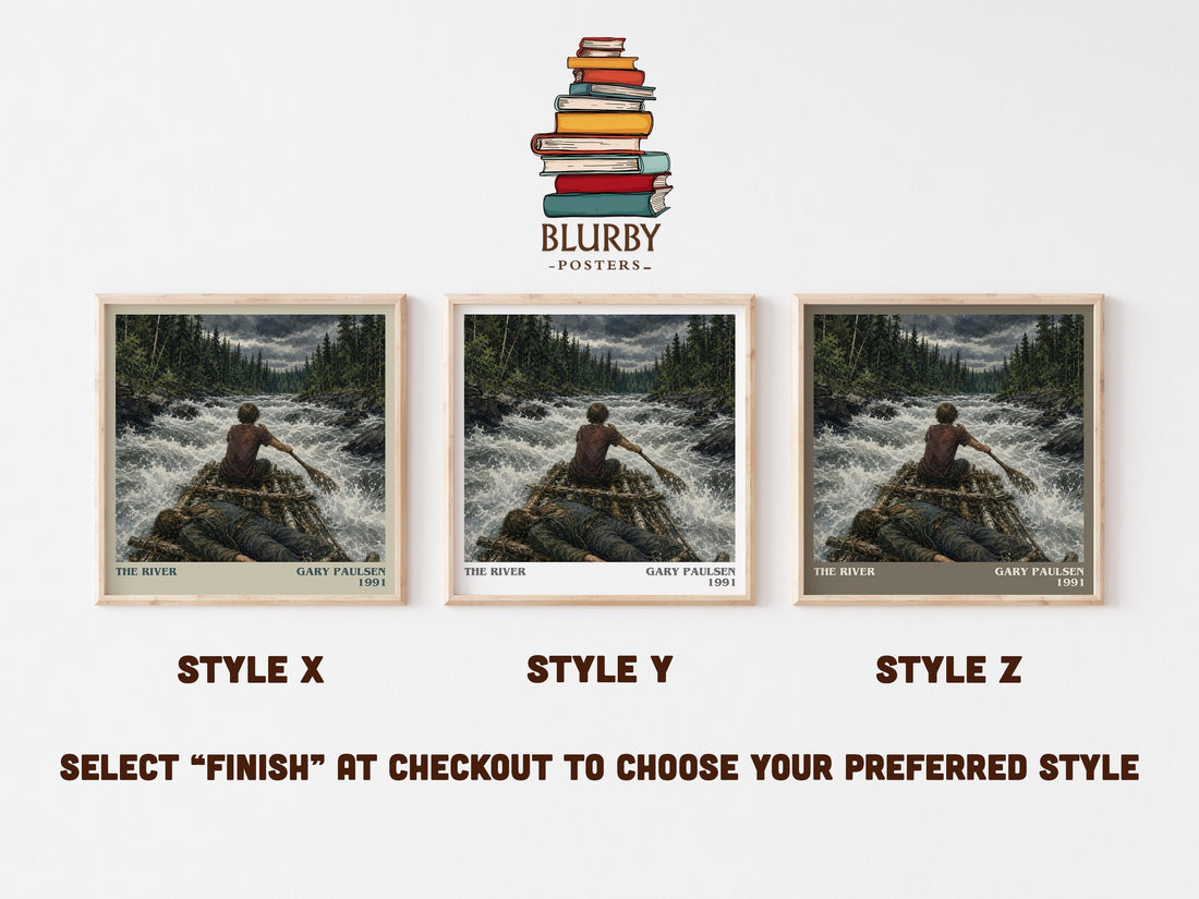 The River literary print in frame leaning in hallway – young adult wall art (mockup)