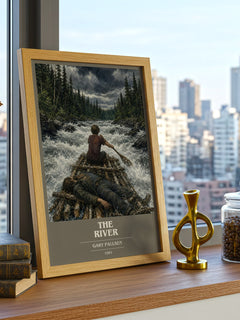 The River book cover print framed by window – literary home decor