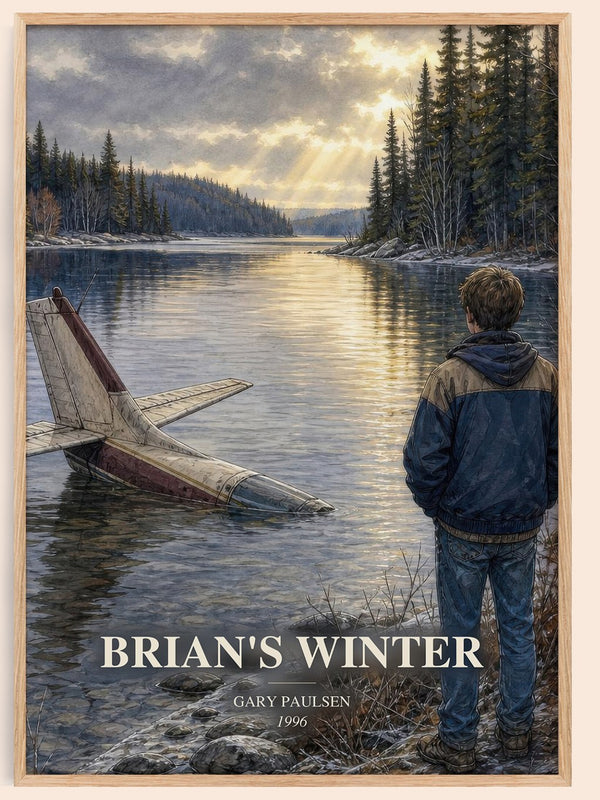Brian's Winter watercolour book poster by Gary Paulsen – framed literary art print