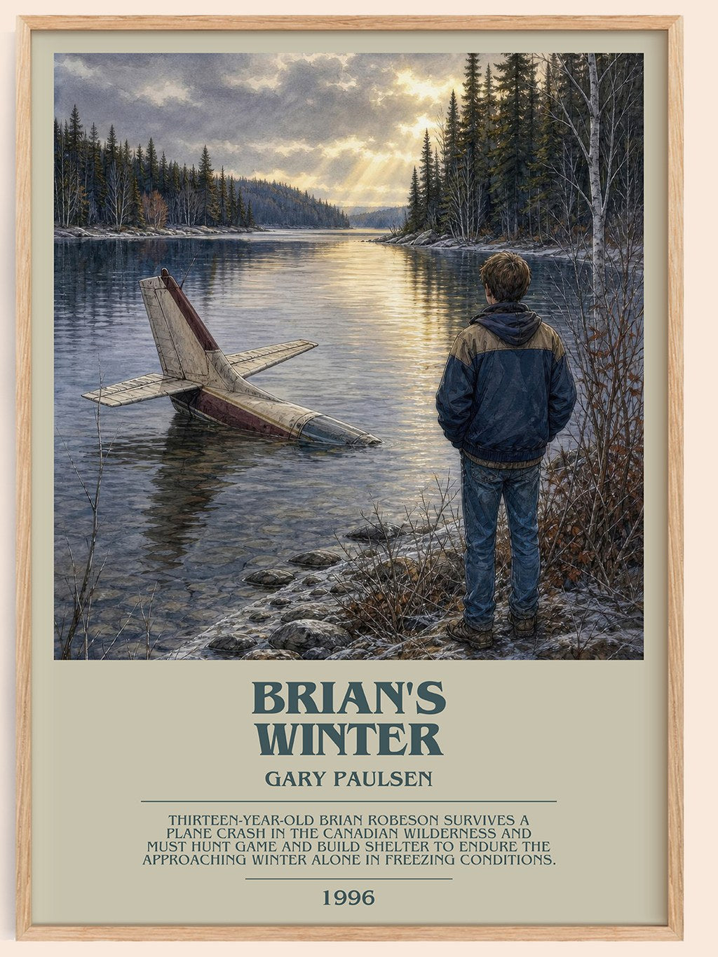 Brian's Winter bookish book poster by Gary Paulsen – framed literary art print