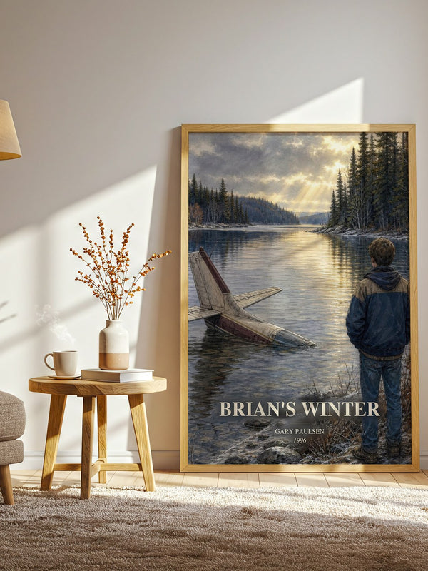Brian's Winter watercolour print in frame leaning in hallway – young adult wall art