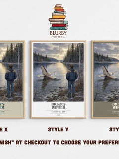 Brian's Winter book cover print in frame leaning in hallway – young adult wall art