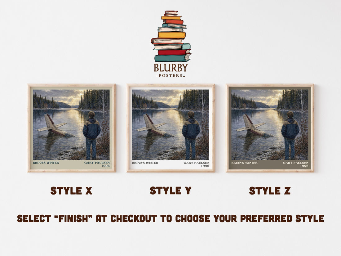 Brian's Winter literary print in frame leaning in hallway – young adult wall art (mockup)