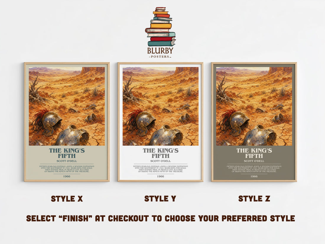 The King's Fifth bookish print in frame leaning in hallway – historical fiction wall art (mockup)
