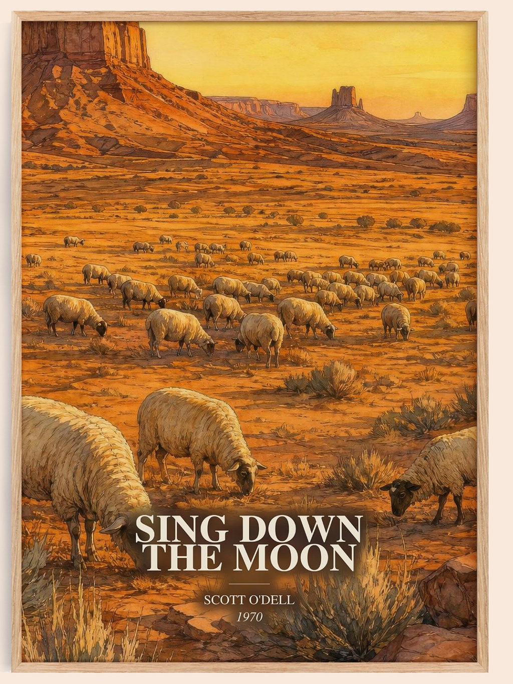 Sing Down the Moon watercolour book poster by Scott O'Dell – framed literary art print