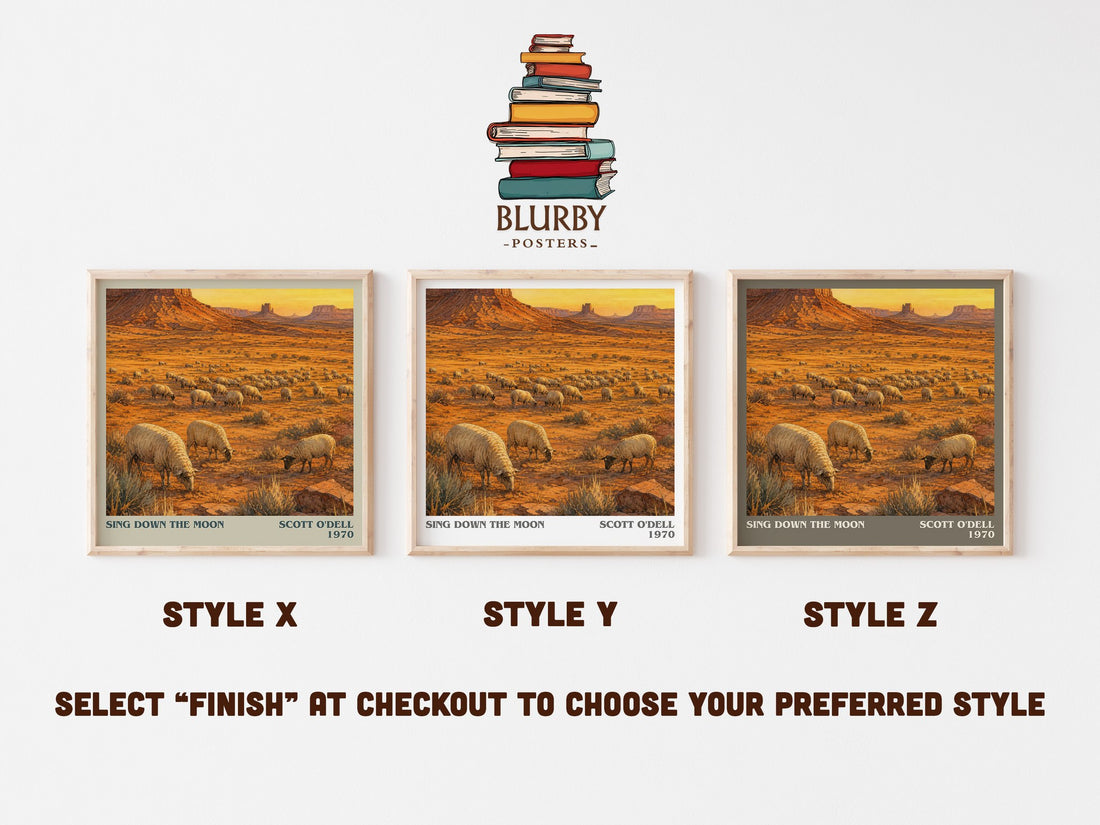 Sing Down the Moon literary print in frame leaning in hallway – historical fiction wall art (mockup)