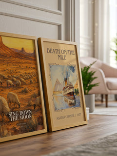 Sing Down the Moon watercolour print framed by window – literary home decor