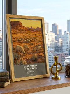 Sing Down the Moon book cover print framed by window – literary home decor