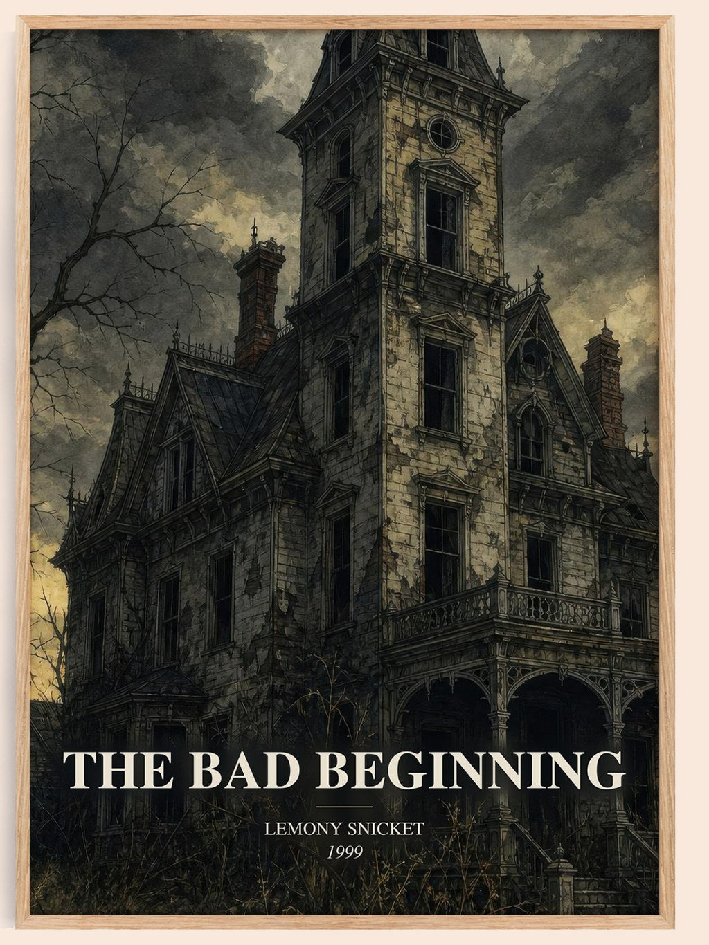 The Bad Beginning watercolour book poster by Lemony Snicket – framed literary art print