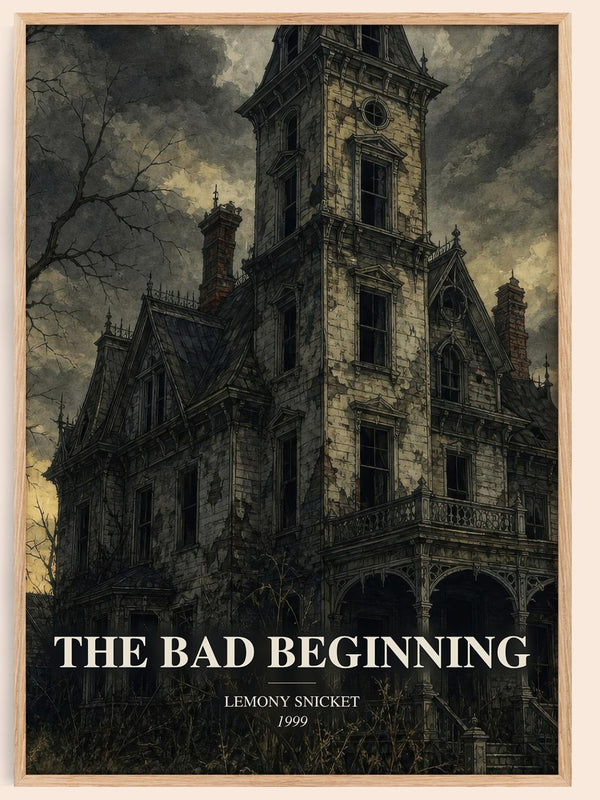 The Bad Beginning watercolour book poster by Lemony Snicket – framed literary art print