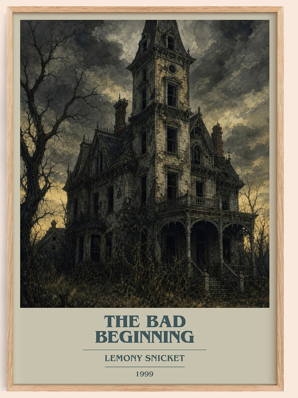 The Bad Beginning book cover book poster by Lemony Snicket – framed literary art print