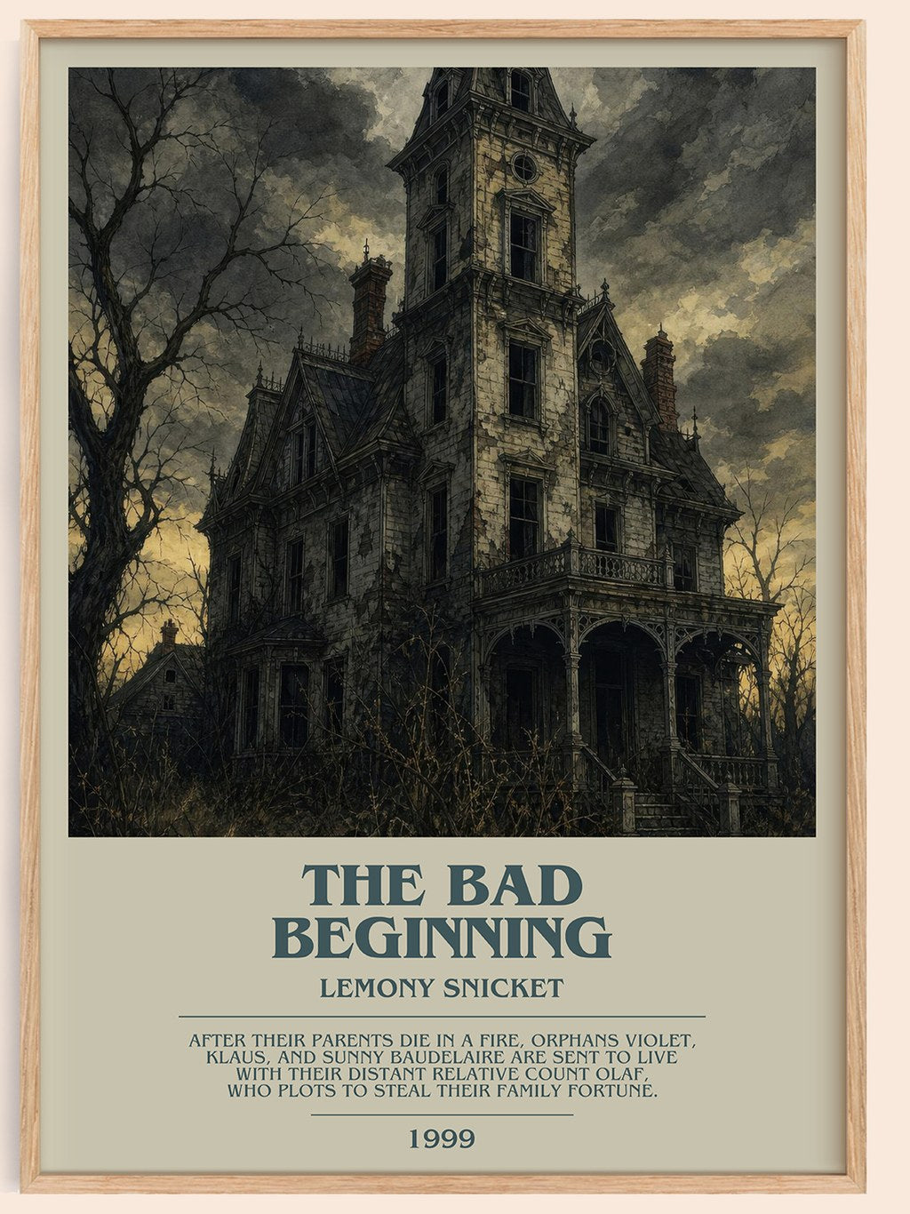 The Bad Beginning bookish book poster by Lemony Snicket – framed literary art print