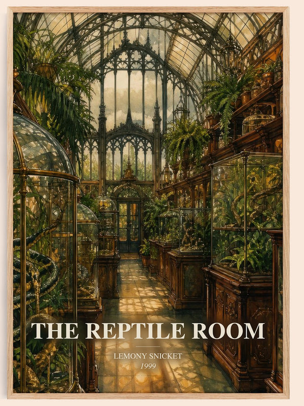 The Reptile Room watercolour book poster by Lemony Snicket – framed literary art print