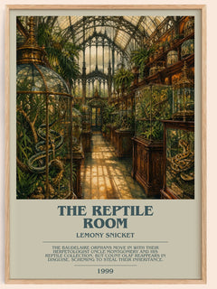 The Reptile Room bookish book poster by Lemony Snicket – framed literary art print