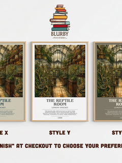 The Reptile Room bookish print in frame leaning in hallway – childrens wall art