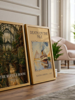 The Reptile Room watercolour print framed by window – literary home decor