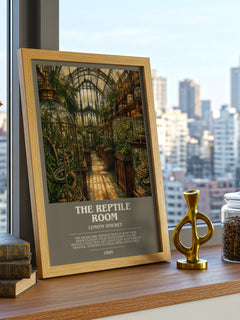 The Reptile Room bookish print framed by window – literary home decor