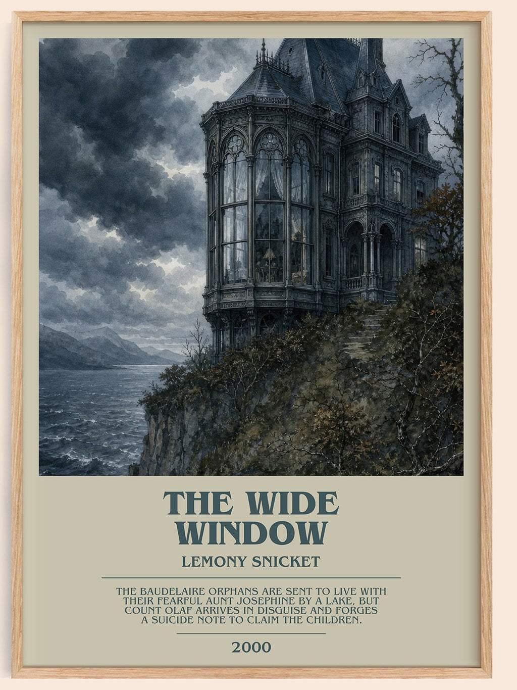 The Wide Window bookish book poster by Lemony Snicket – framed literary art print