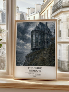 The Wide Window book cover poster colour and style options – Lemony Snicket book art