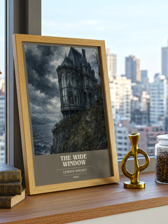 The Wide Window book cover print framed by window – literary home decor