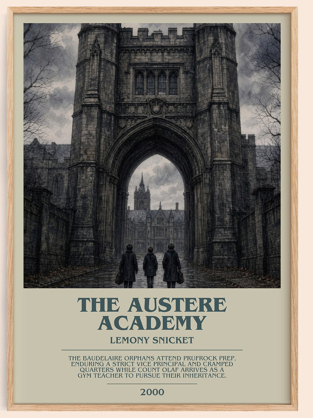 The Austere Academy bookish book poster by Lemony Snicket – framed literary art print