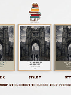 The Austere Academy book cover print in frame leaning in hallway – childrens wall art