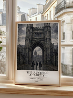 The Austere Academy book cover poster colour and style options – Lemony Snicket book art