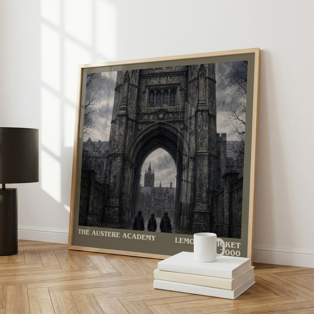 The Austere Academy literary print framed by window – literary home decor