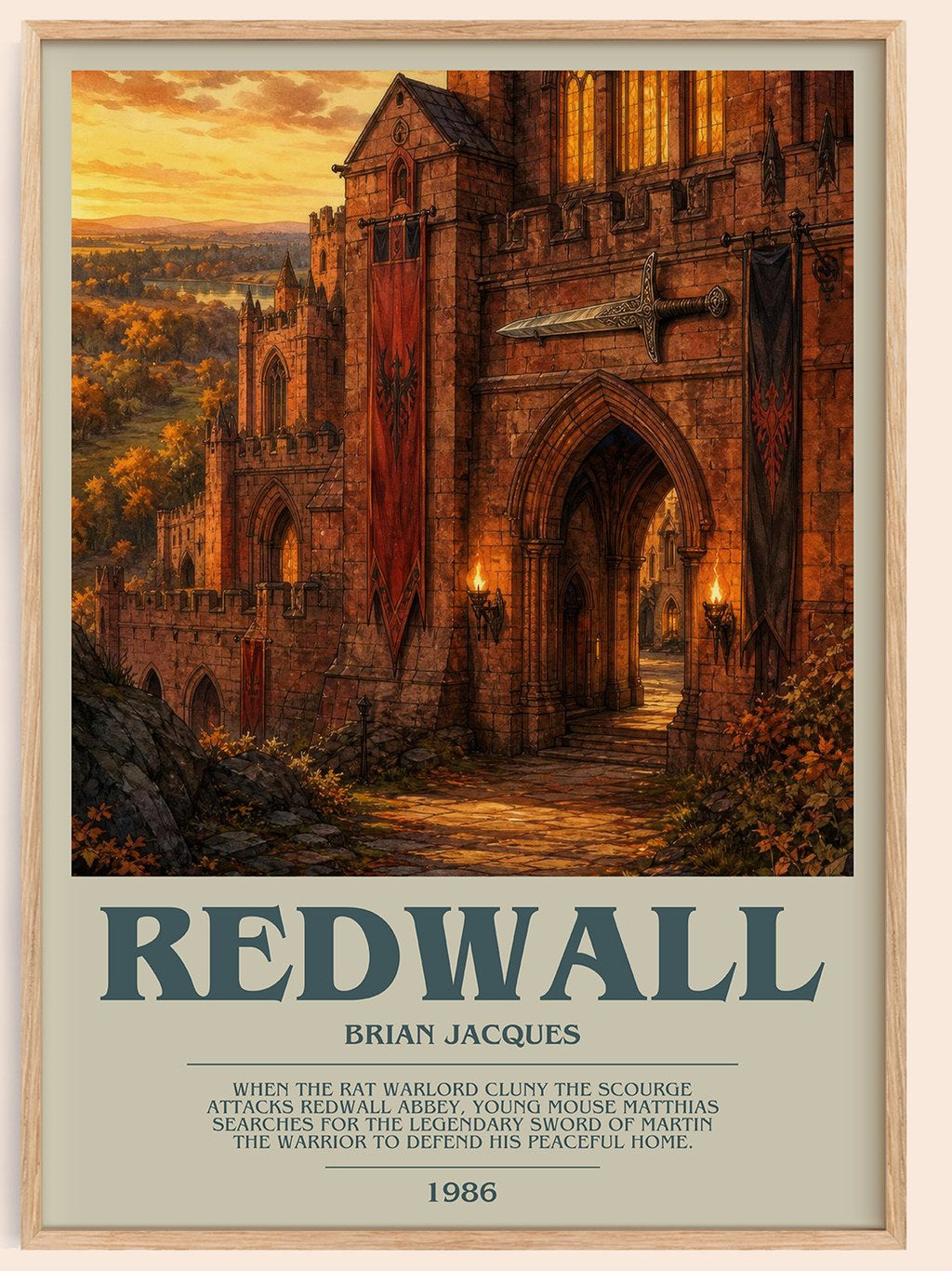 Redwall bookish book poster by Brian Jacques – framed literary art print