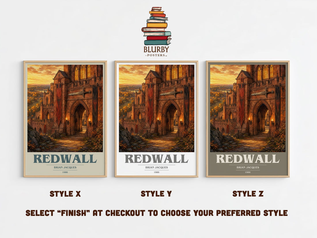 Redwall book cover print in frame leaning in hallway – fantasy wall art (mockup)