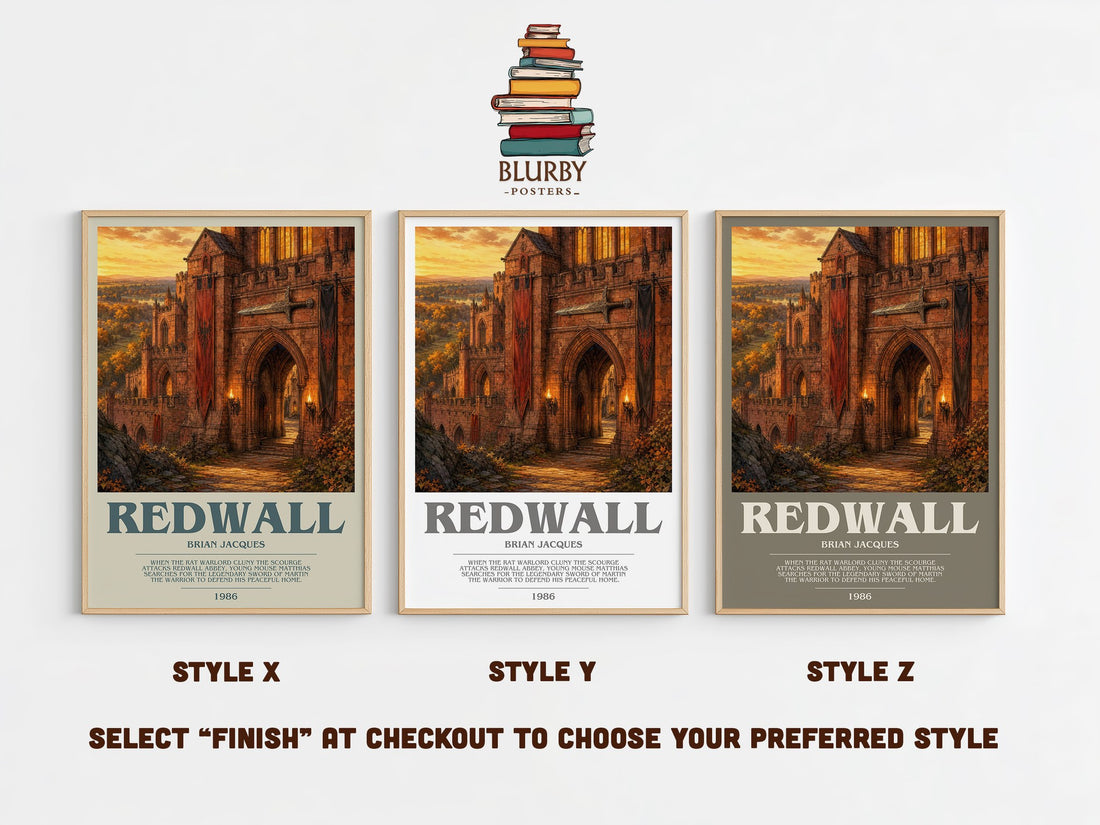 Redwall bookish print in frame leaning in hallway – fantasy wall art (mockup)