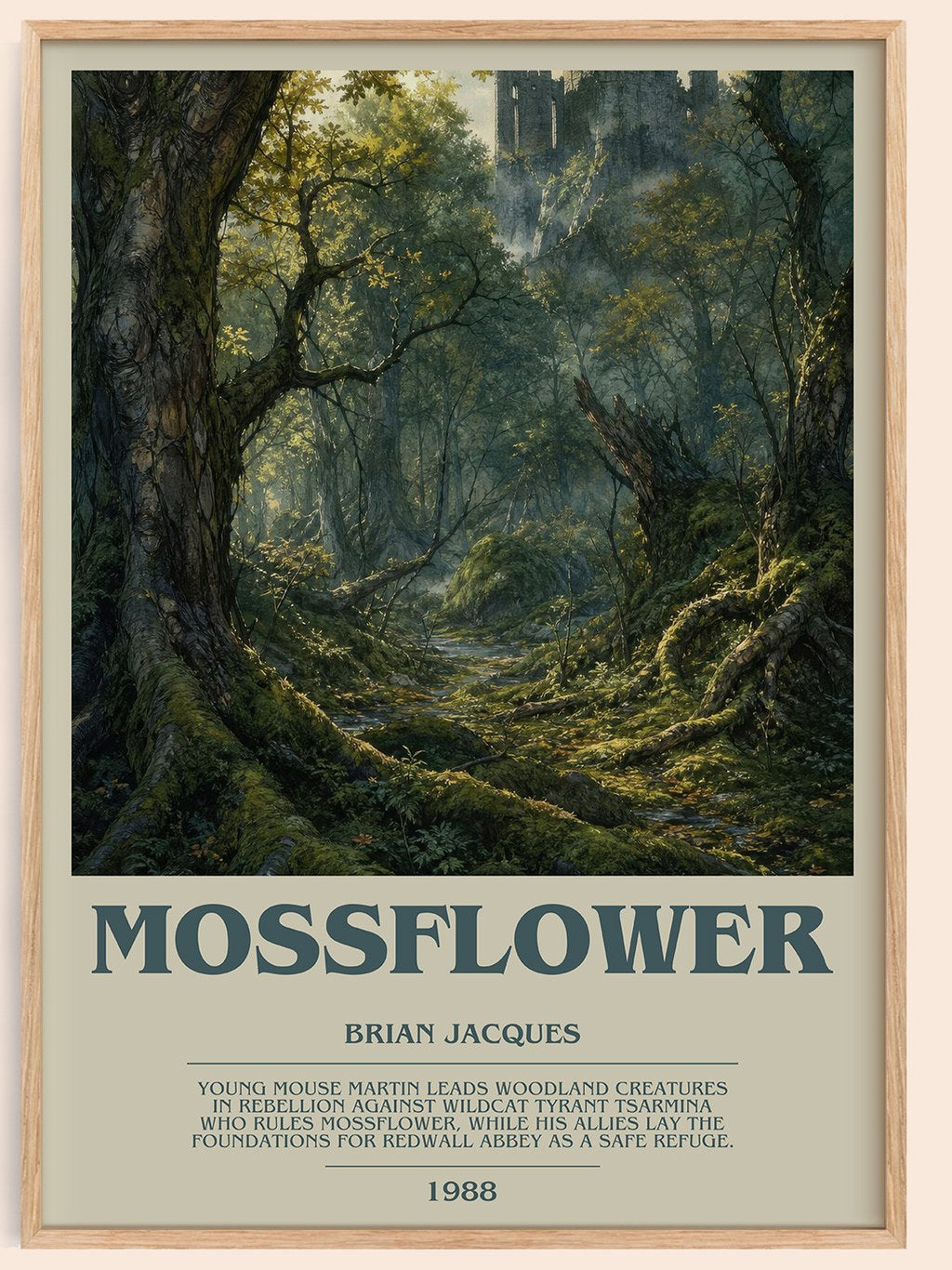 Mossflower bookish book poster by Brian Jacques – framed literary art print