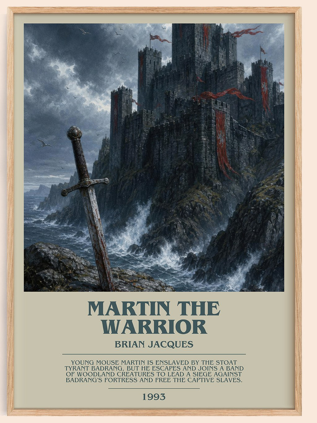 Martin the Warrior bookish book poster by Brian Jacques – framed literary art print