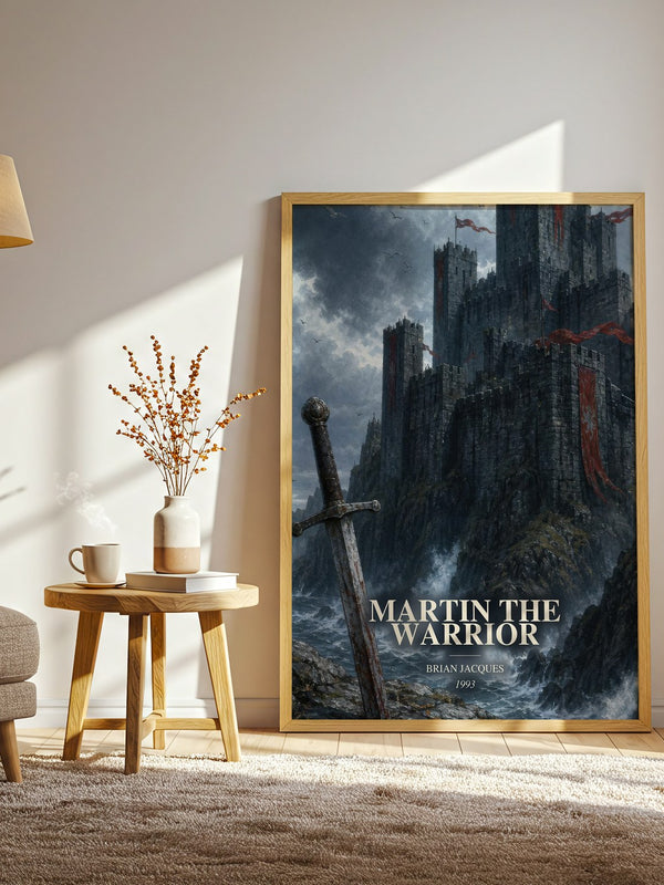 Martin the Warrior watercolour print in frame leaning in hallway – fantasy wall art