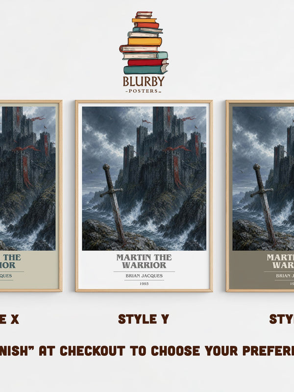 Martin the Warrior book cover print in frame leaning in hallway – fantasy wall art