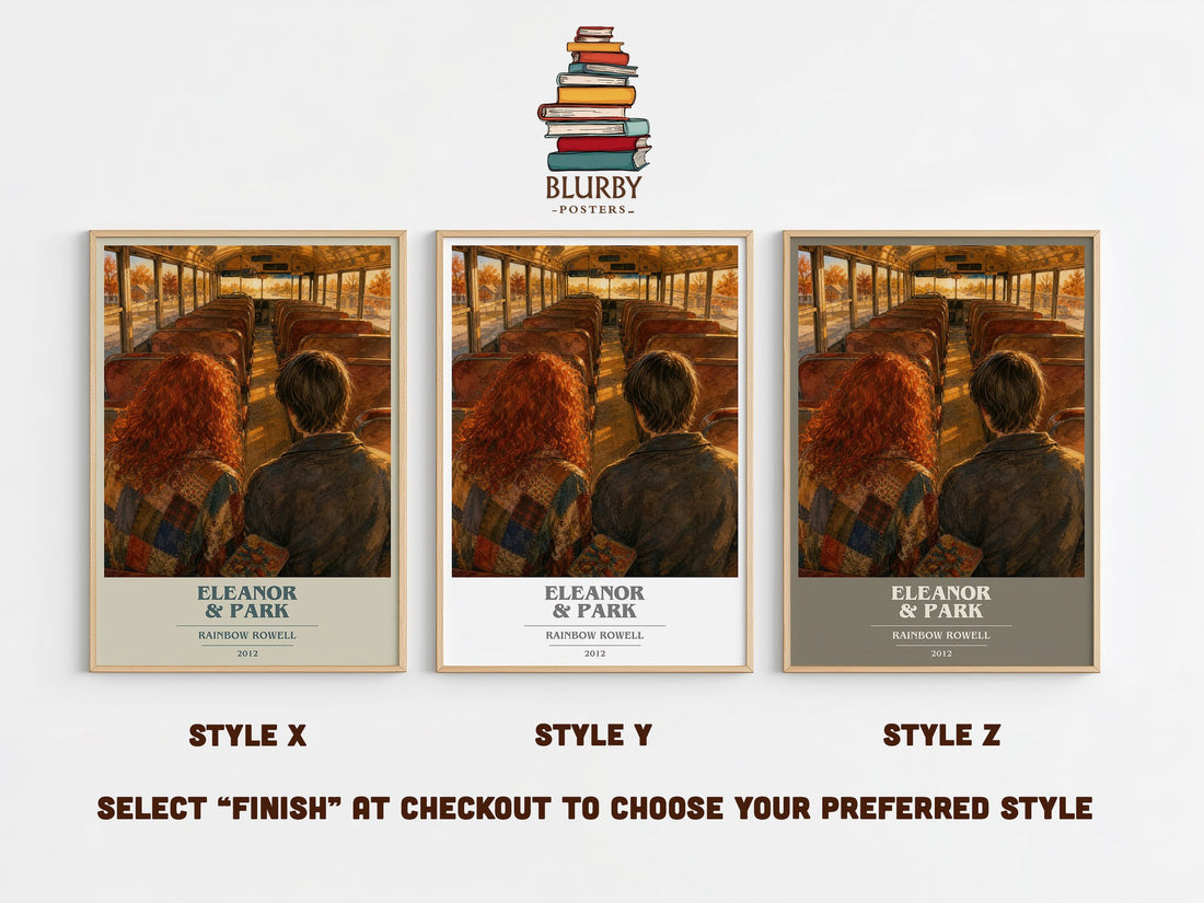 Eleanor & Park book cover print in frame leaning in hallway – young adult wall art (mockup)