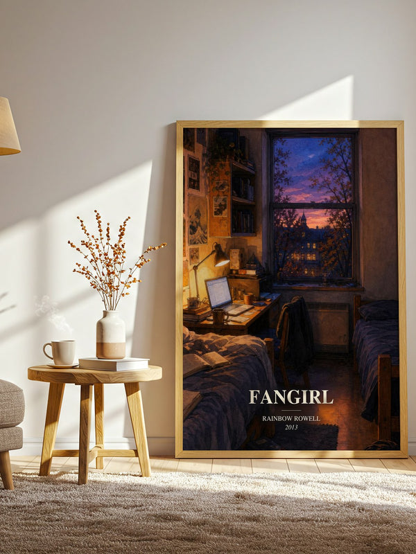 Fangirl watercolour print in frame leaning in hallway – young adult wall art