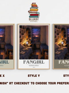Fangirl book cover print in frame leaning in hallway – young adult wall art