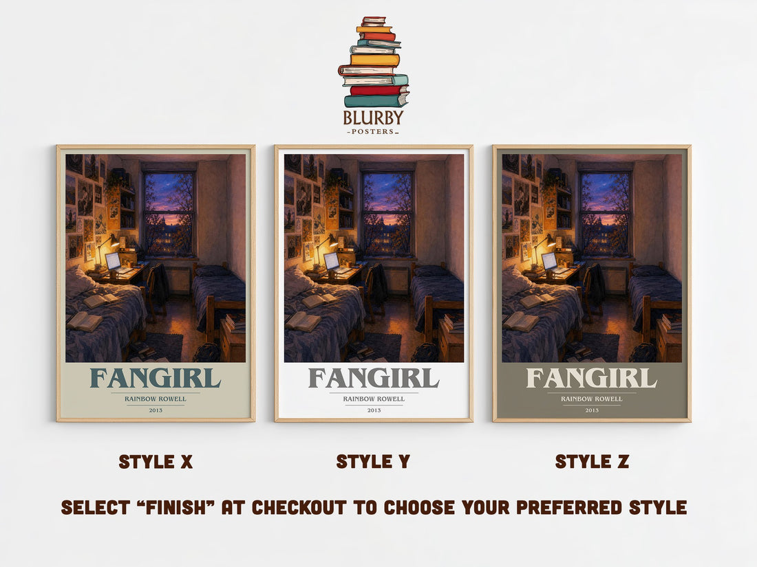 Fangirl book cover print in frame leaning in hallway – young adult wall art (mockup)