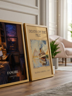 Fangirl watercolour print framed by window – literary home decor