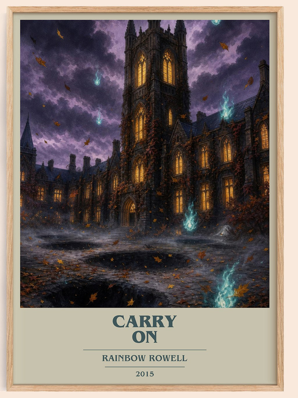 Carry On book cover book poster by Rainbow Rowell – framed literary art print